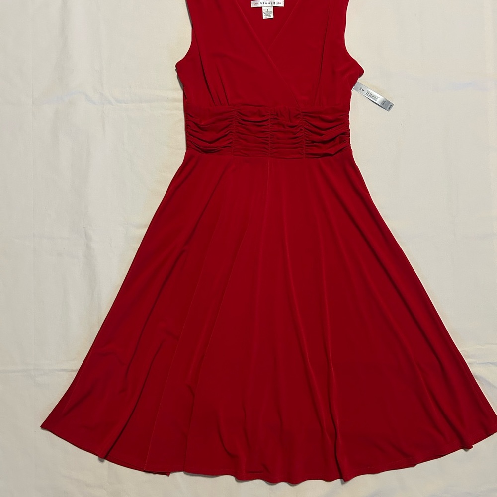 AA Studio AA - Red Sleeveless V-Neck A-Line Midi Dress